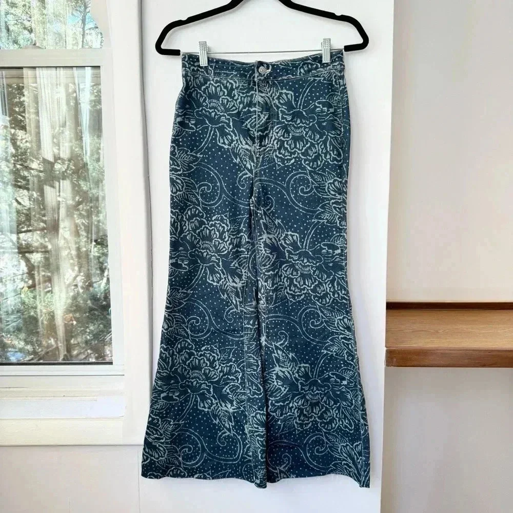 Free People Printed Flare Jeans Blue 28